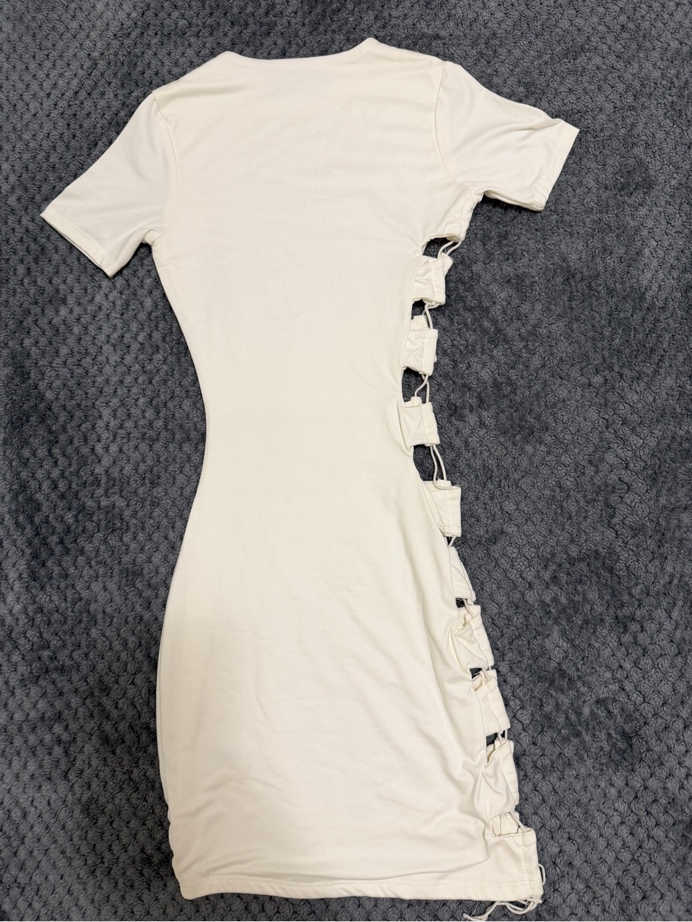 Cream Short-Sleeve Side-Tie Mini Dress